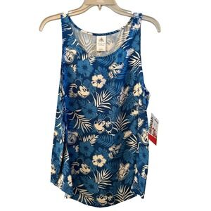 Disney Parks Hawaii Mickey Mouse Tropical Floral Blue Tank Top L NWT